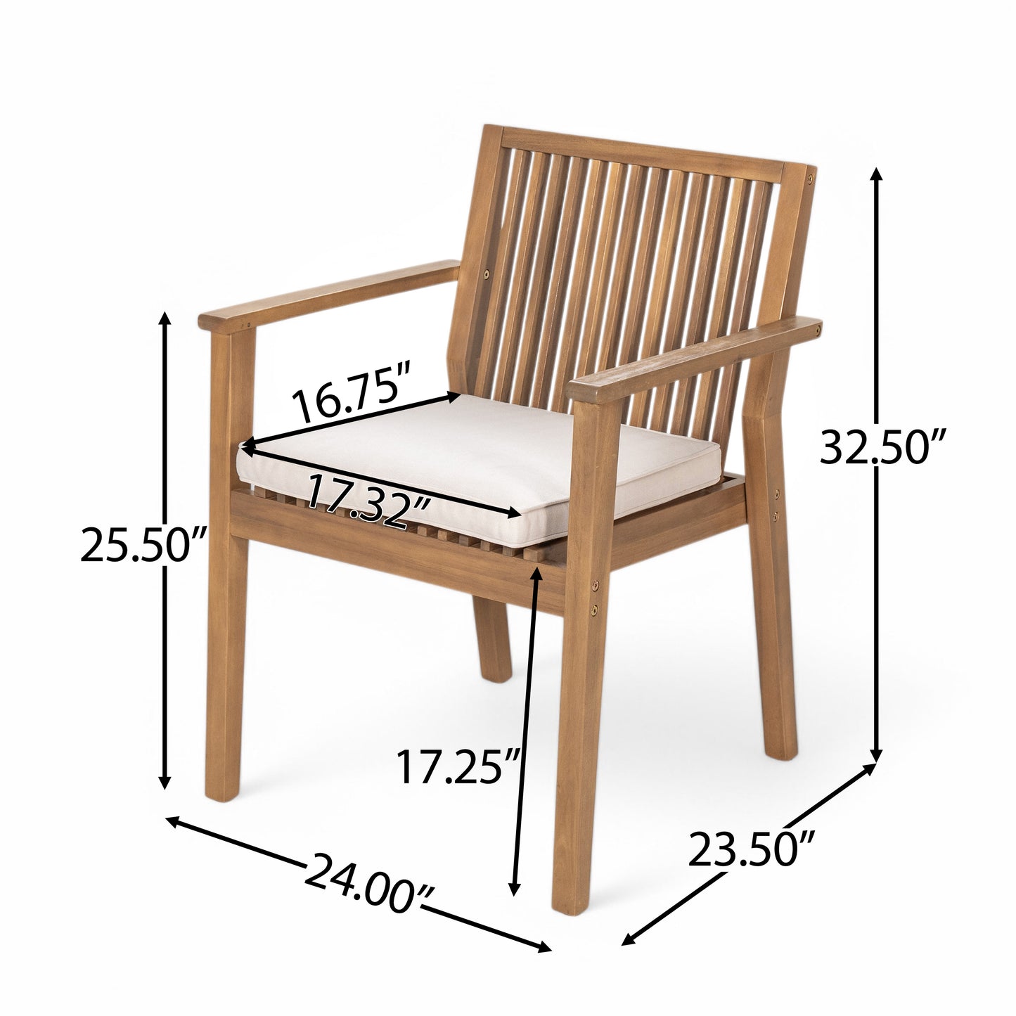 Patio Dining Chair Set of 2 - Sturdy Acacia Wood, Comfortable Waterproof Seating, 400 lbs Capacity, Brown Color Frame image 6