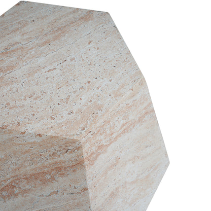 Outdoor/Indoor Lightweight Concrete Side Table,Hexagonal Round Travertine Accent Table image 9