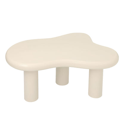 Cloud Coffee Table, Modern Wood Coffee Table for Living Room, Accent Center Tables with 3 Legs, Small Tea Tables for Balcony, Patio, Bedroom, Cream White image 6