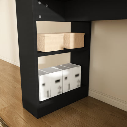 Black Computer Desk with 4-in-1 Socket, the Desk with 3 Slide Drawers and 4 Storage Levels, the Wooden Desk is Suitable for a Variety of Places image 12