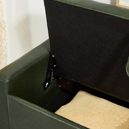 48" Ottoman Bench with Storage, Bench for Bedroom,Living Room,Hallway, Upholstered Tufted Faux Leather PU Ottoman Dark Green image 9