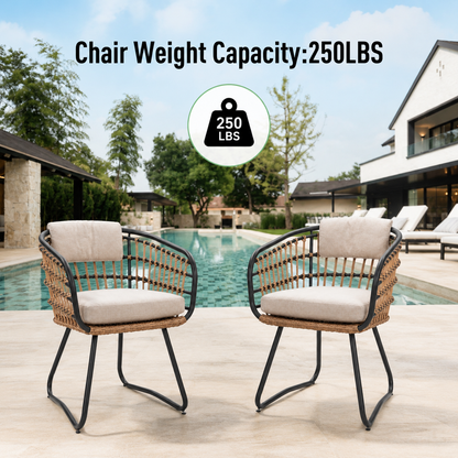 Outdoor Wicker Dining Chairs Set of 2, Patio Dining Chairs with Cushions, Rattan Dining Armchairs for Lawn, Garden, Poolside, Backyard, Porch, Beige image 3