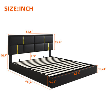 2-Pieces Bedroom Sets,Queen Size Upholstered Platform Bed with Hydraulic Storage System,Storage Ottoman with Metal Legs,Black(Old SKU:N733S207778B) image 6