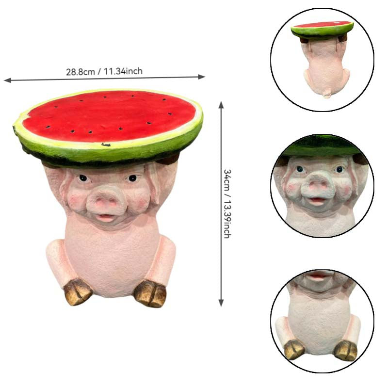 13.39" High Cute Pig Side Table, 11.34" Wide Resin Pig with Watermelon Top, Multi-Functional Plant Stand & End Table for Home & Garden Decoration image 4