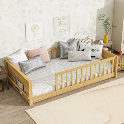 Twin size Floor Platform Bed with Built-in Book Rack,Natural(Old Sku:W504P143309) image 11