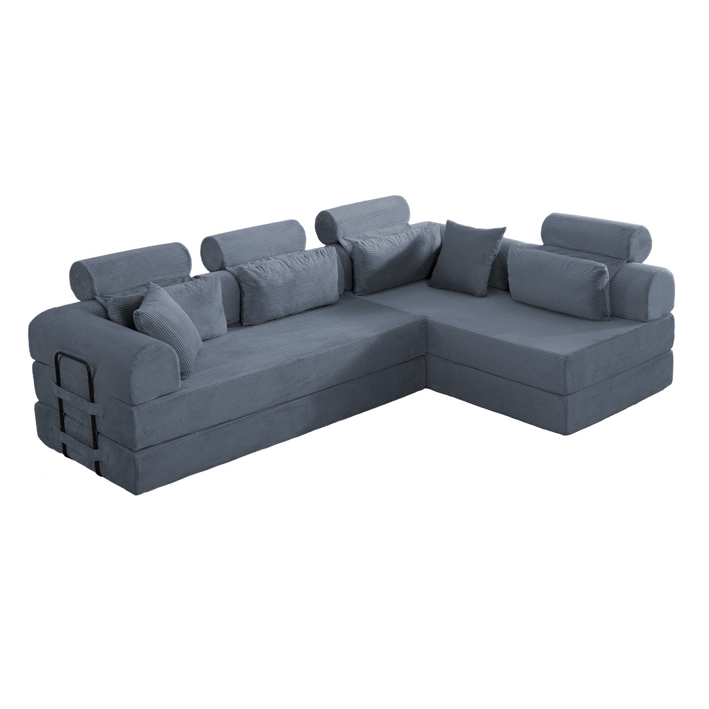 L shape Modular Sectional Sofa, Compressed Sectional Sofa Modern Minimalist Style Corduroy Couch,Unfold into a bed, Bedroom, Comfy Compressed Sofa Couch Space-Efficient Design(Dark Gray) image 5