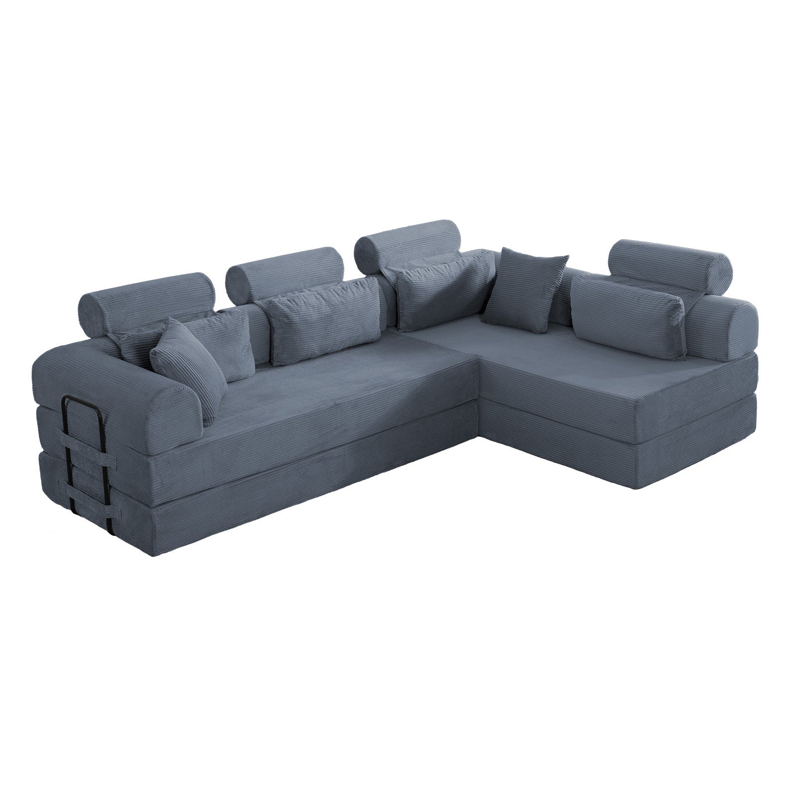 L shape Modular Sectional Sofa, Compressed Sectional Sofa Modern Minimalist Style Corduroy Couch,Unfold into a bed, Bedroom, Comfy Compressed Sofa Couch Space-Efficient Design(Dark Gray) image 5