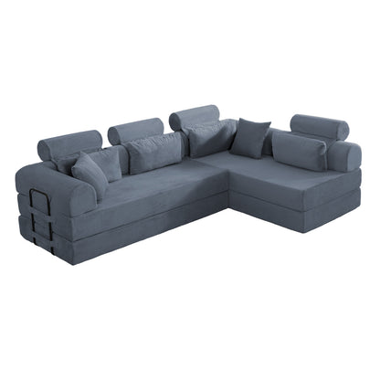 L shape Modular Sectional Sofa, Compressed Sectional Sofa Modern Minimalist Style Corduroy Couch,Unfold into a bed, Bedroom, Comfy Compressed Sofa Couch Space-Efficient Design(Dark Gray) image 5