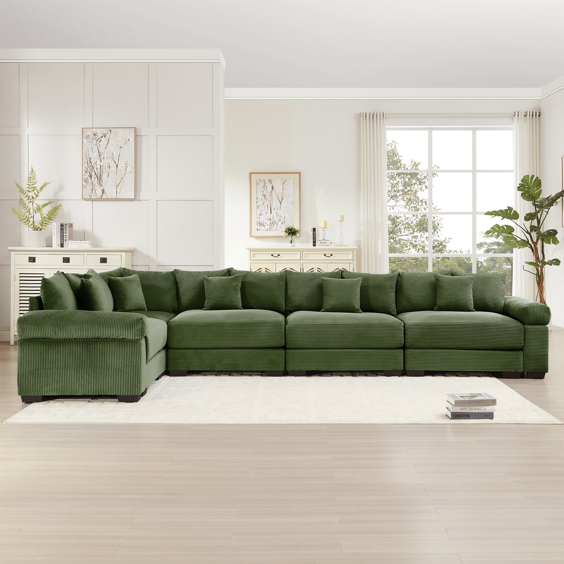 Oversized Cloud Modular Sectional Couch,Convertible Sectional Couches Deep Seat Extra-Wide Armrests, 18Throw Pillows Premium Corduroy Fabric, Ergonomic Design,Easy Assembly, For Study,Green image 3