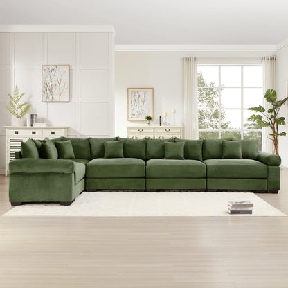 Oversized Cloud Modular Sectional Couch,Convertible Sectional Couches Deep Seat Extra-Wide Armrests, 18Throw Pillows Premium Corduroy Fabric, Ergonomic Design,Easy Assembly, For Study,Green image 3