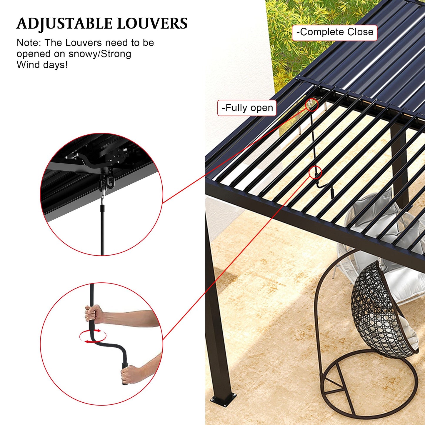8640 Louver Pergola 10x13FT Aluminum Frame & Steel Louvers image 8