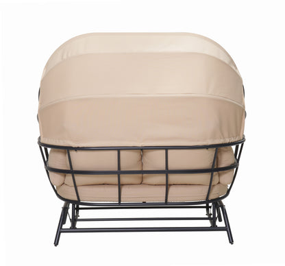 2-Person Outdoor Swing Chair with Adjustable Canopy, Modern Egg Shaped Rocking Lounge Chair with Thick Cushions & Pillows, Heavy-Duty Patio Hammock Chair for Garden, Balcony, Backyard image 5