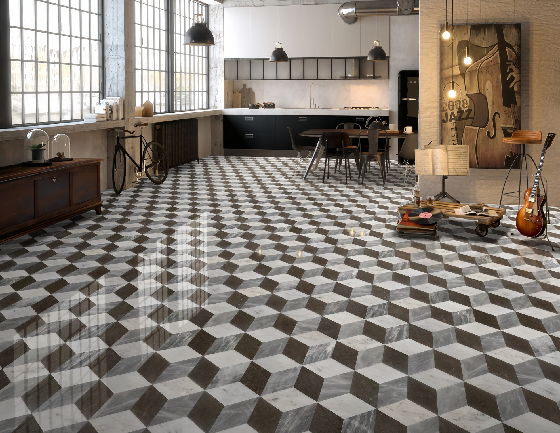 Hexagon Waterjet marble,White Gray Black 3 color, natural marble, for floor and wall, polished marble tile, natural stone, genuine marble, real marble, 1 box 12 pcs image 8
