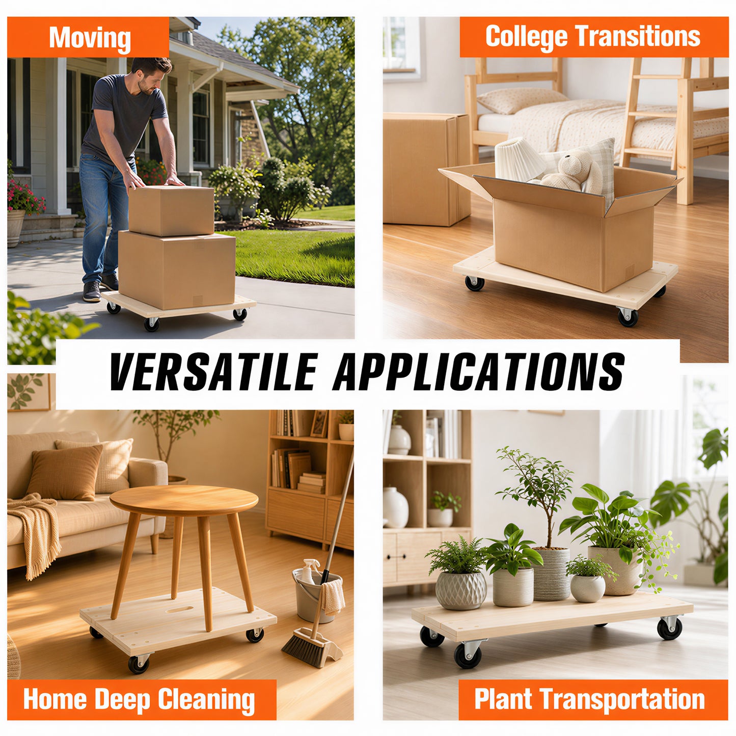 Heavy Duty Moving Dolly, 24 in. x 16 in. 4pcs PP Swivel Casters, 1000 LBS Load Capacity Multi-Purpose Transport Cart for Furniture, Boxes & Heavy Goods image 7