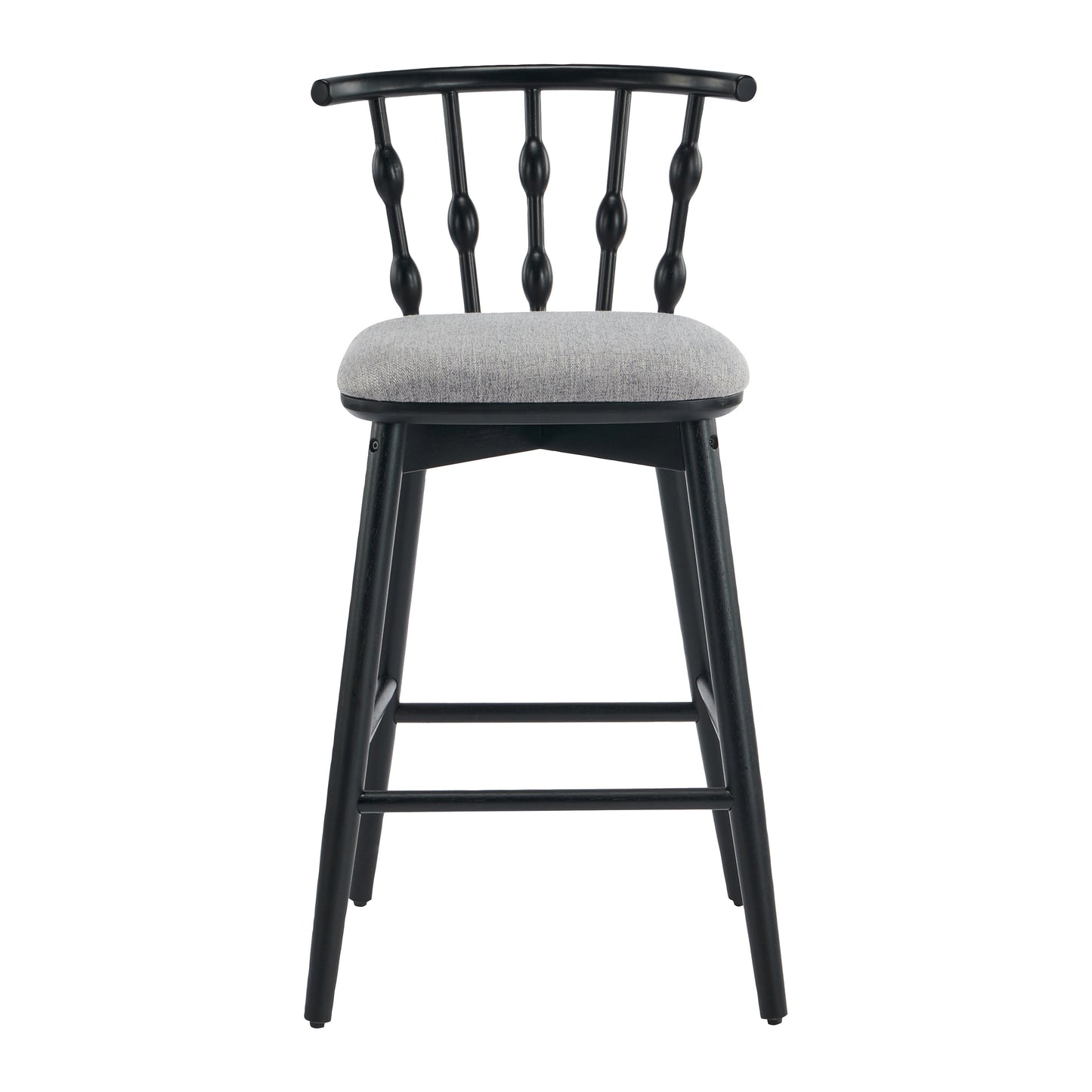 Doria Indoor Wooden Barstool, Black Finish With Grey Upholstery, Set of 2 image 5
