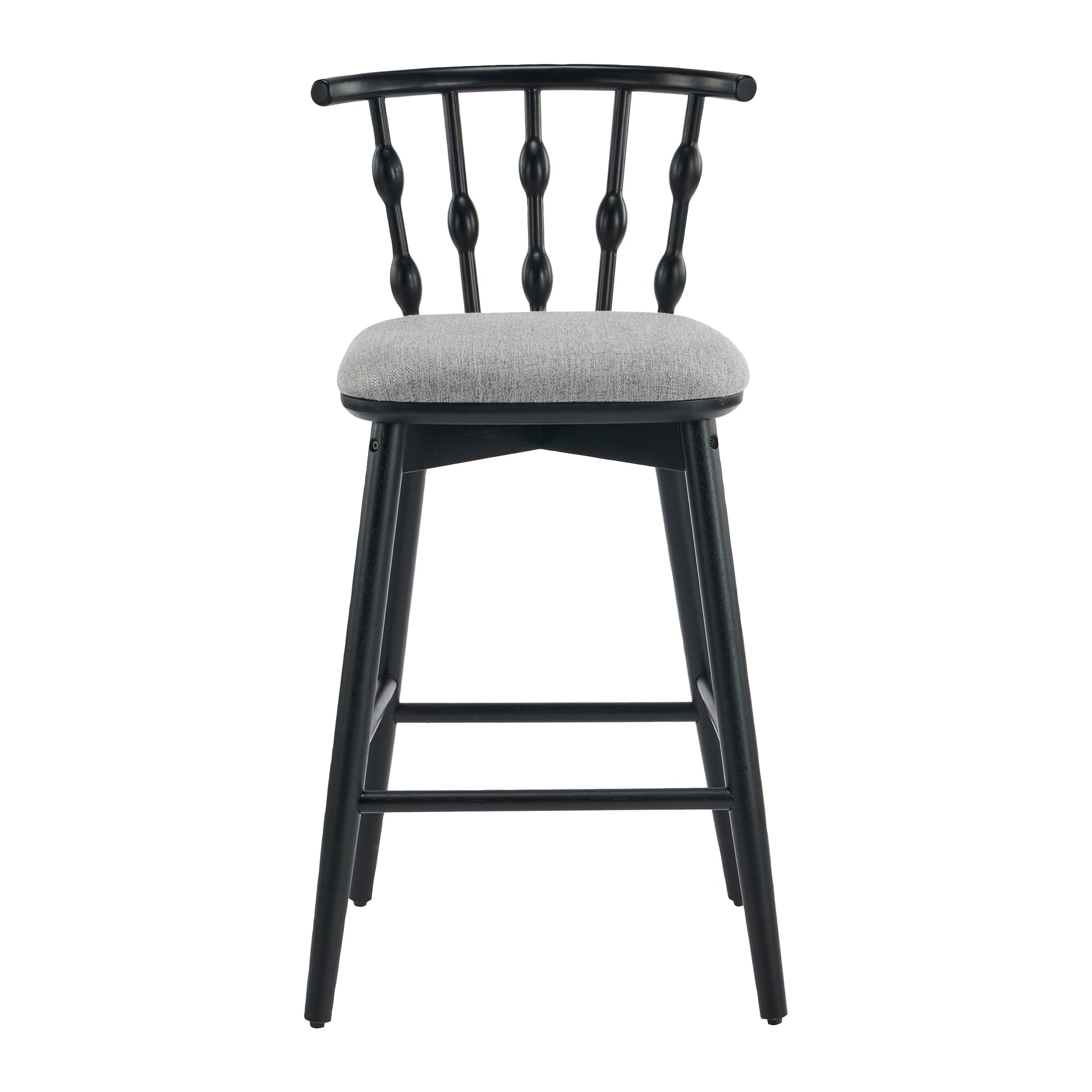 Doria Indoor Wooden Barstool, Black Finish With Grey Upholstery, Set of 2 image 5