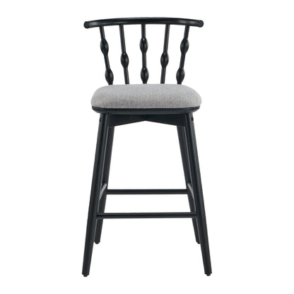 Doria Indoor Wooden Barstool, Black Finish With Grey Upholstery, Set of 2 image 5