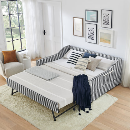 Full‑Size Daybed,Upholstered Convertible Daybed with Tufted Button Backrest, 3‑in‑1 Versatile Sofa Bed with Pull‑Out Trundle & Side Storage, Perfect for Compact Living-Black image 4