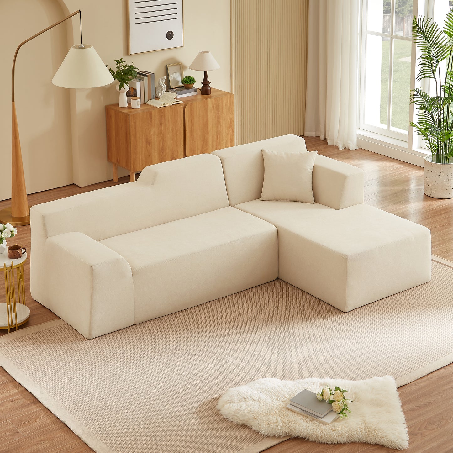 Modern minimalist L-shaped corduroy high back sofa image 3