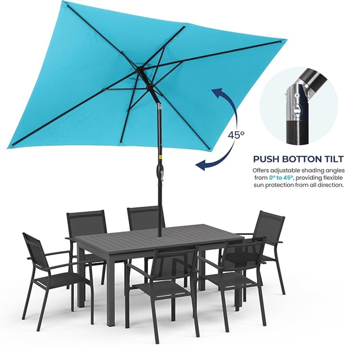 6.5 x 10 ft Turquoise Rectangular Patio Umbrella with Crank, Tilt, Polyester UV-Resistant Canopy for Pool, Backyard & Patio (Without base) image 6