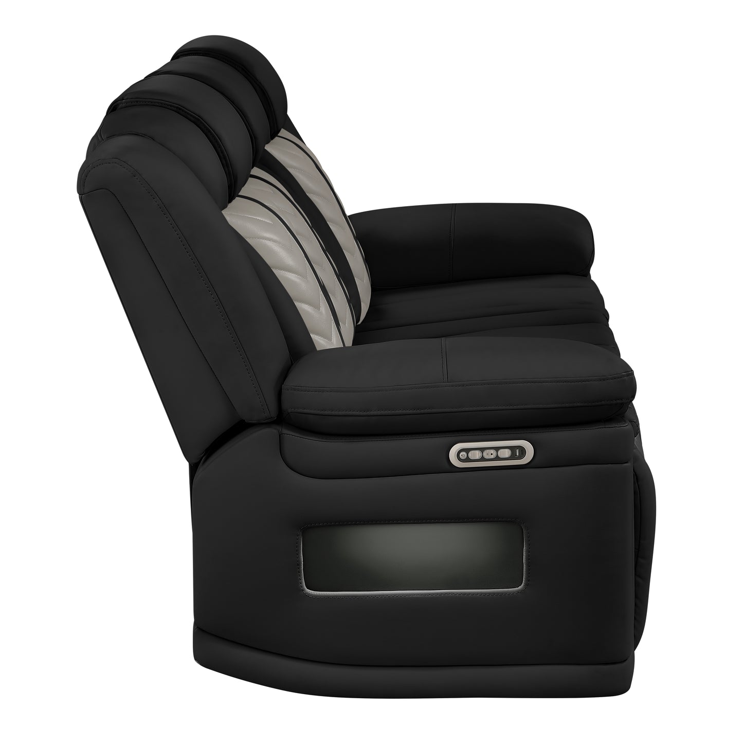 Cruiser Power Reclining Sofa with Drop‑Down Table, Power Headrests, LED Lighting & Massage made with Faux Leather in Black and Gray image 9