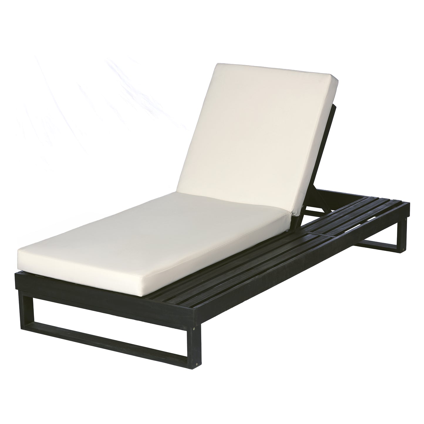 Black Acacia Wood Chaise Lounge with 4-Inch Cream 2-FoldCushion Set, 4-Position Adjustable Outdoor Patio Lounger with Flat Side Surface, for Poolside- Matching dark grey version available image 12