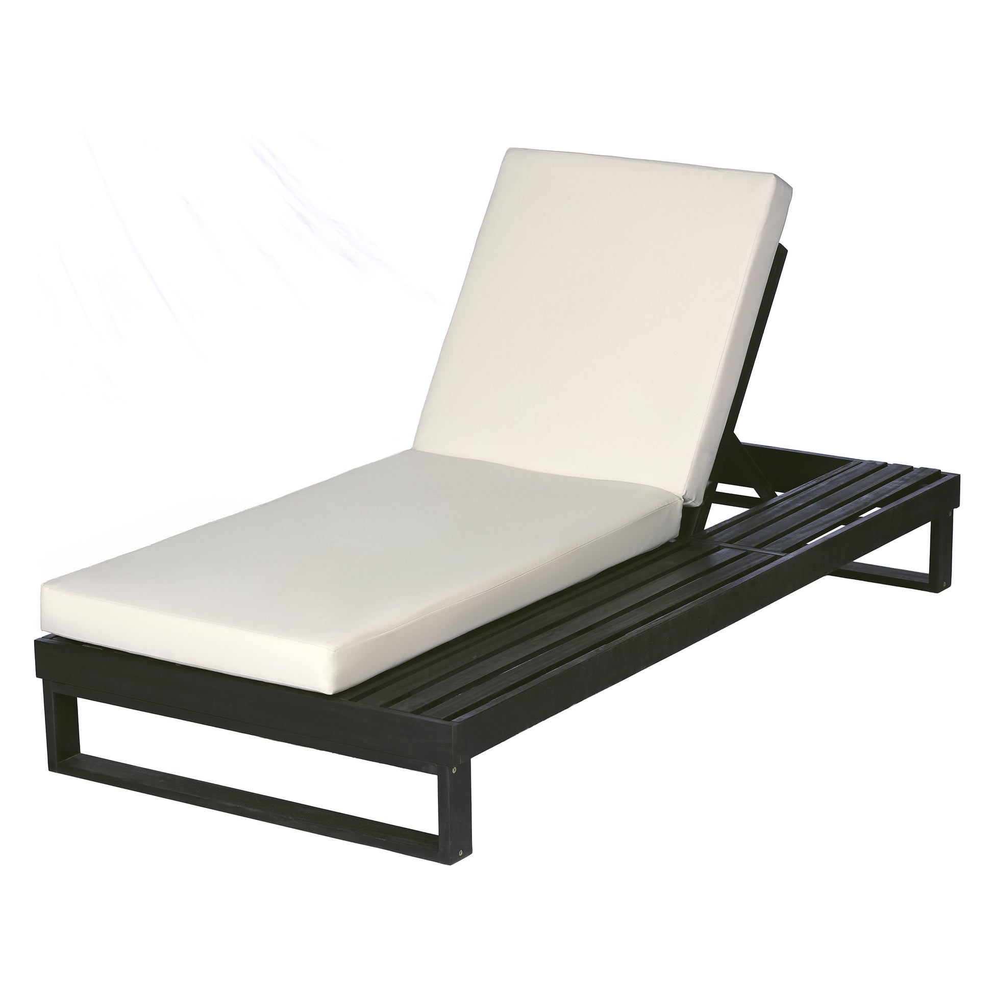 Black Acacia Wood Chaise Lounge with 4-Inch Cream 2-FoldCushion Set, 4-Position Adjustable Outdoor Patio Lounger with Flat Side Surface, for Poolside- Matching dark grey version available image 12