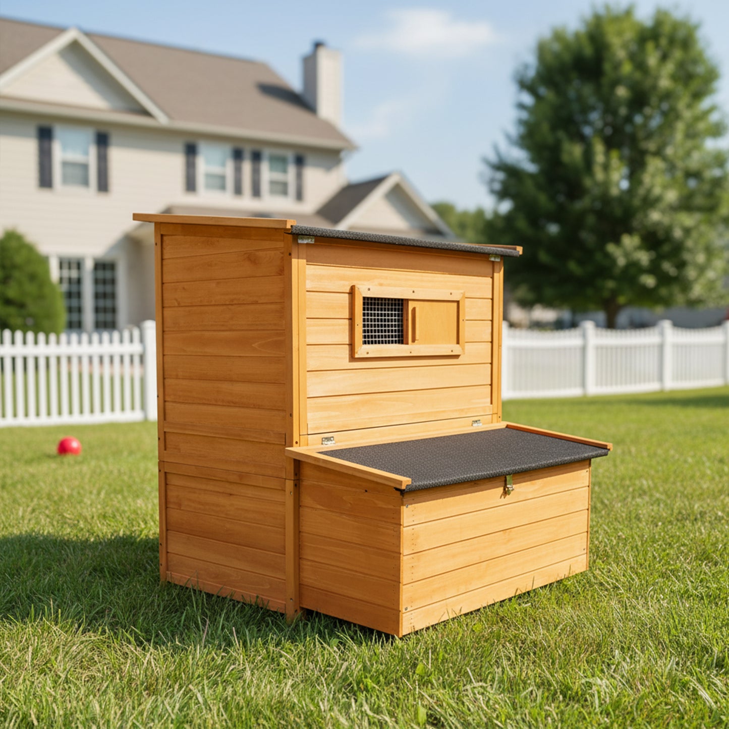 Chicken Coop, Double-House Wooden Chicken Coop For 6-8 Chickens With 3 Nesting Boxes And 2 Pull-Out Trays, Featuring A Foldable Ramp And Asphalt Roof image 3