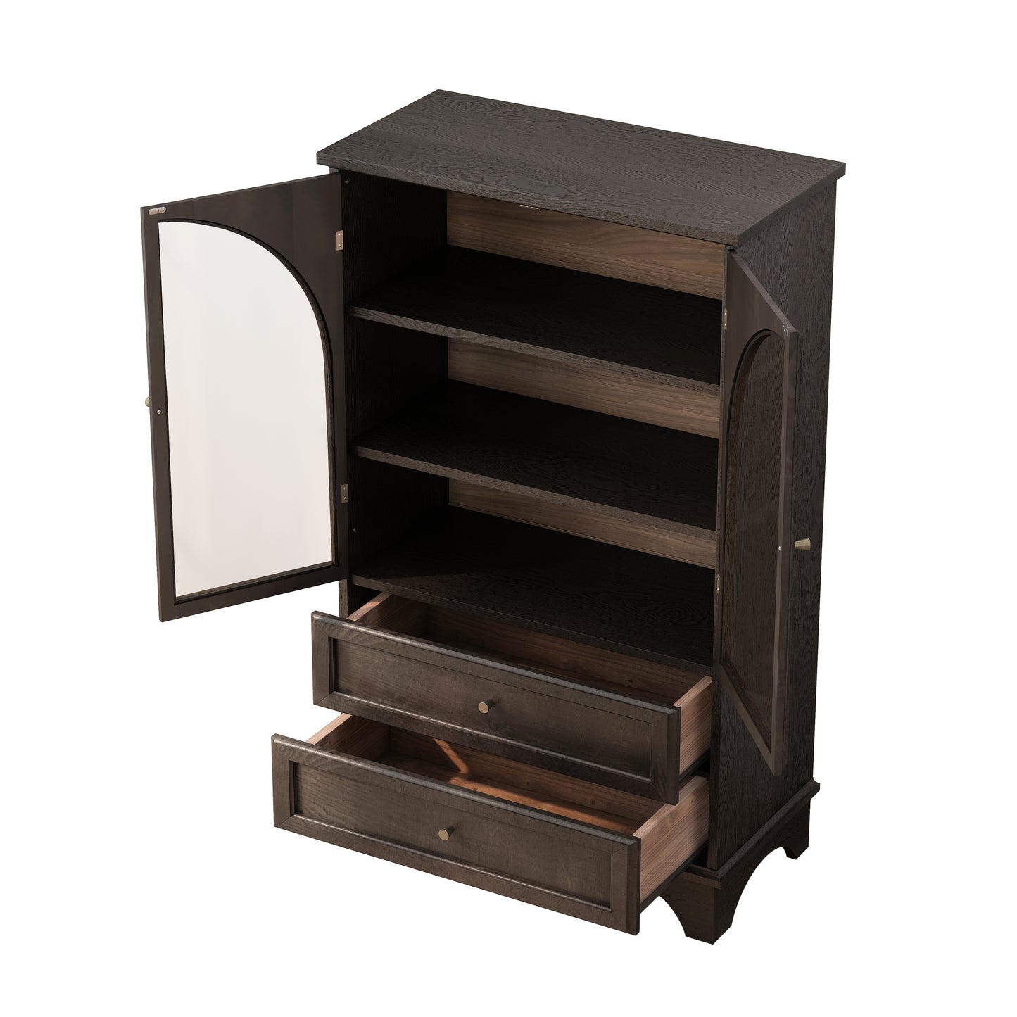 52.17"H Glass Door Display Case Storage Cabinet with 2 Drawers and Adjustable Shelf, Spacious Storage Solutions, Curio Cabinet for Living Room, Bedroom, Kitchen and Office, Brown image 8