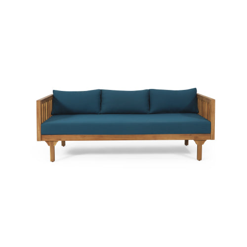 Acacia Wood Patio Furniture Set,Outdoor 3 Seater Daybed(with Water Resistant Thick Cushions)and Round Coffee Table, Dark Teal Cushion image 10