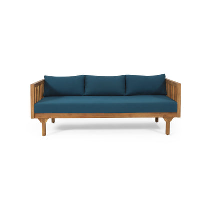 Acacia Wood Patio Furniture Set,Outdoor 3 Seater Daybed(with Water Resistant Thick Cushions)and Round Coffee Table, Dark Teal Cushion image 10