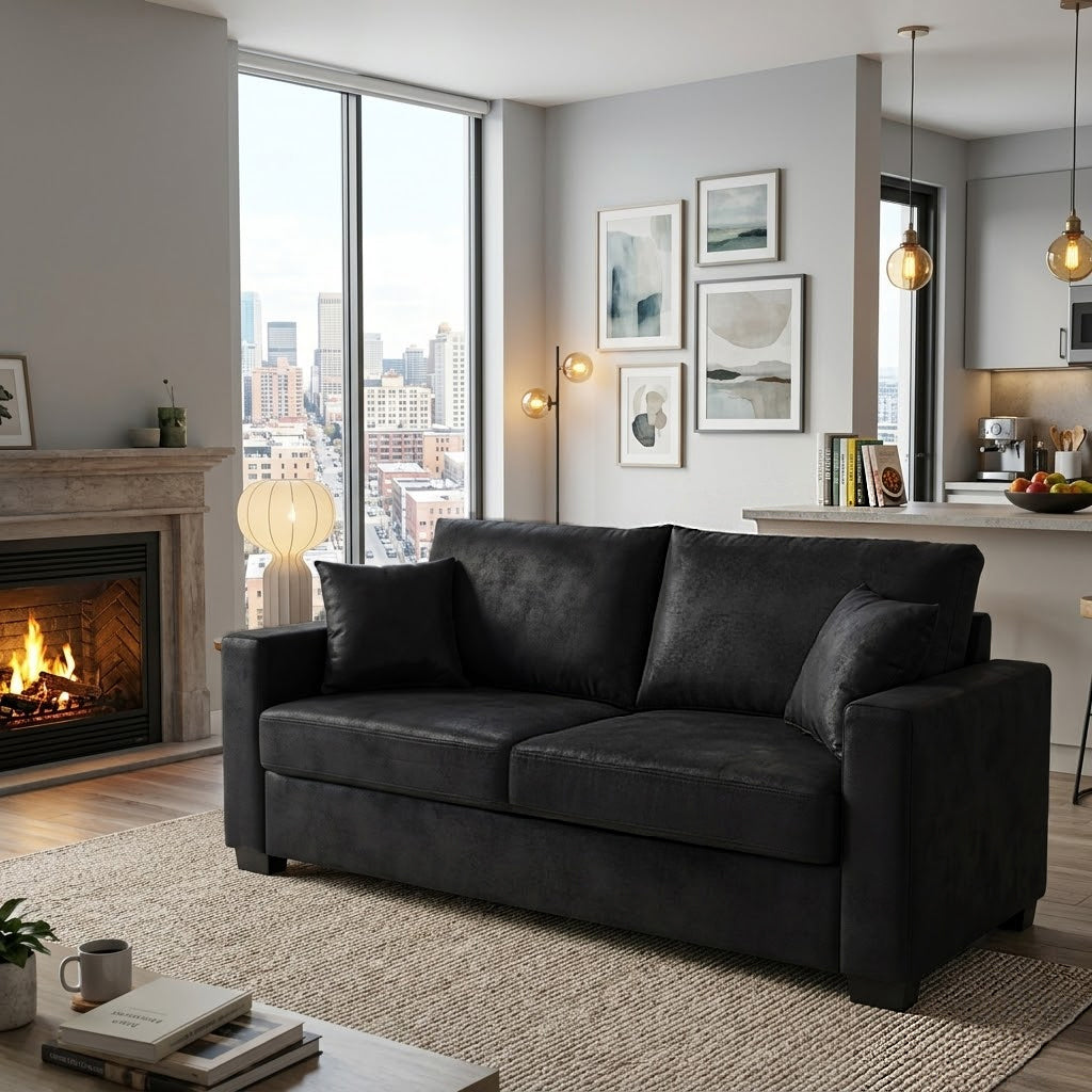 This 69-inch two-seater sofa features a Foil fabric and comes with two throw pillows, offering a comfortable seating experience suitable for any setting. image 4