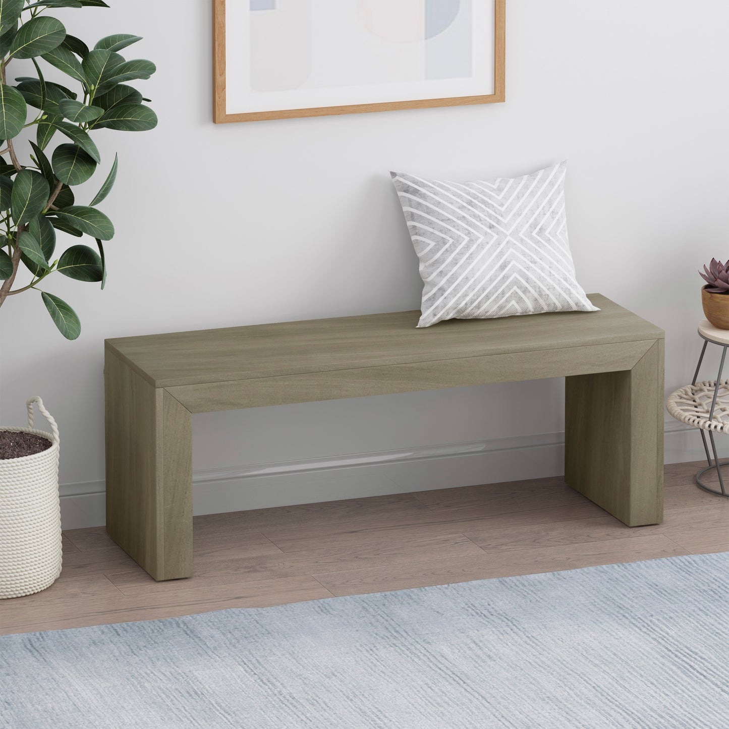 Acacia Wood Dining Bench, Light Gray Oak image 1