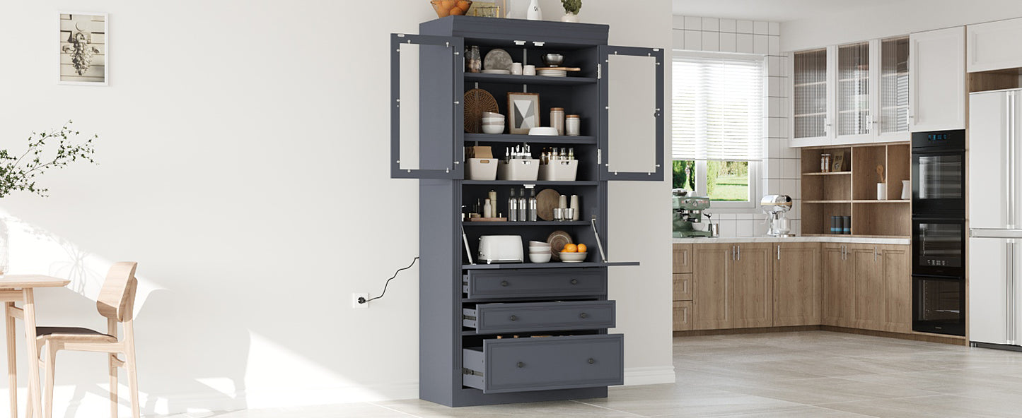 [Assembly Video Provided] TOPMAX 36x16.5x78inch Freestanding Kitchen Pantry Storage Cabinet,Multifunctional Cupboard with 3 Drawers,Adjustable Shelves and Power Outlet for Dining and Living Room,Grey image 5