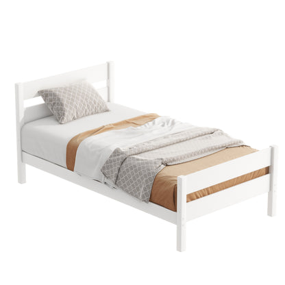 Twin Bed with Headboard and Footboard,Rubber Wood Bed,White image 11