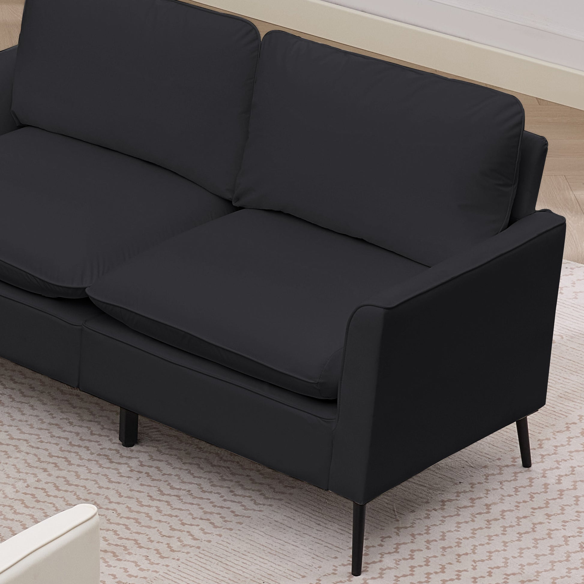 TS Cat paw leather upholstered sofa loveseat,Nordic retro light luxury living room balcony bedroom single casual sofa chair Double sofa + two pack combination (black) image 4