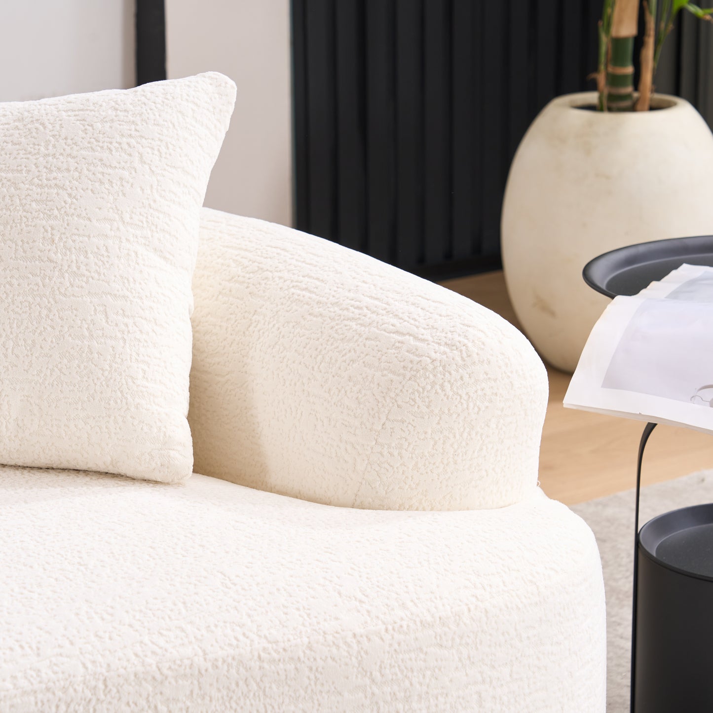 LY-025S Curved Loveseat White Full Compression Sponge Sofa, 30D Chenille No-Assembly Compact Sofa for Small Spaces & Apartments, 65"L, 300 lbs, 3 Pillows image 12