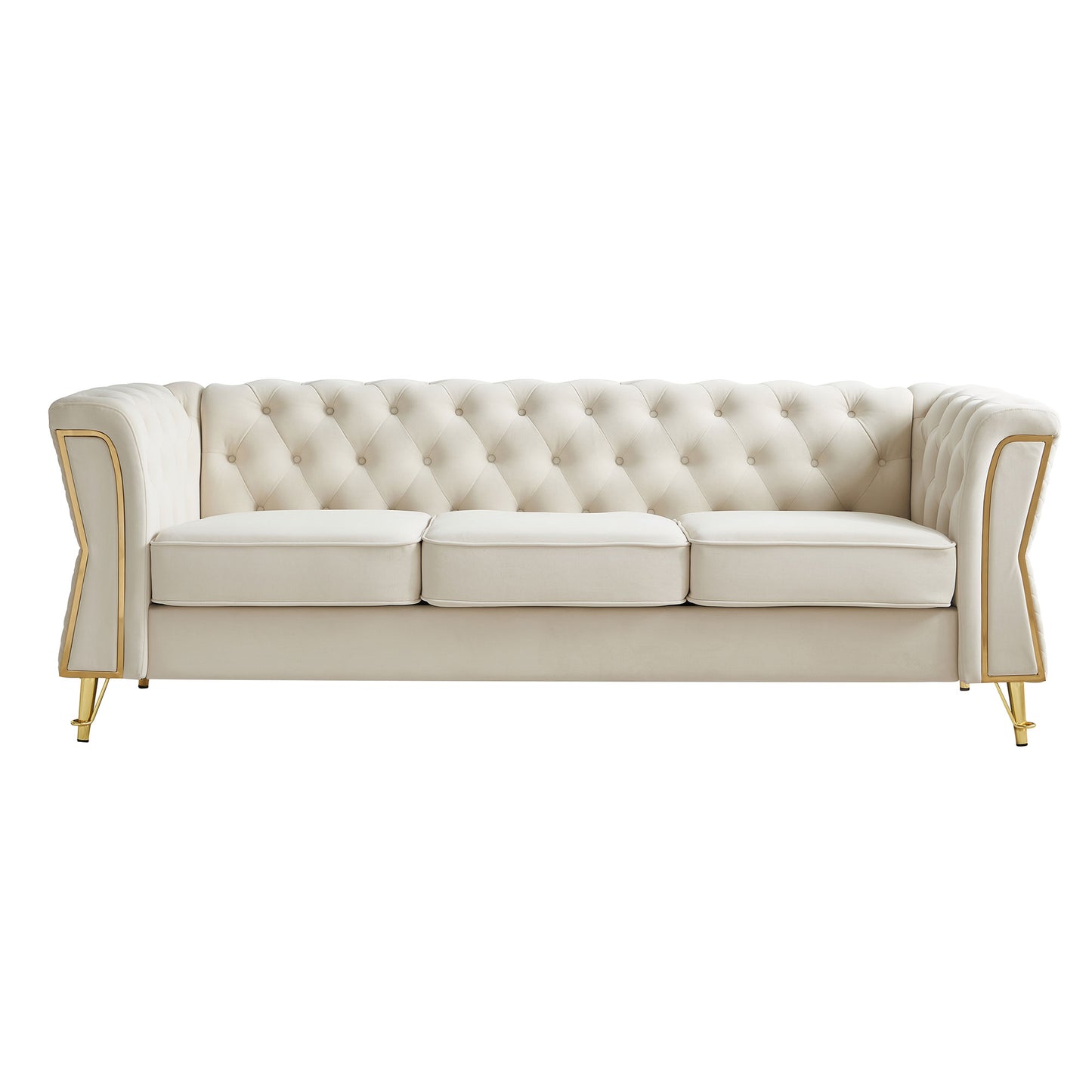 Modern Tufted Velvet Sofa 87.4 inch for Living Room Beige Color image 1