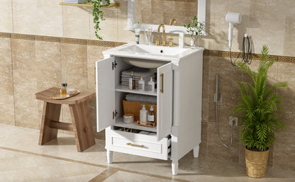 24" Modern Bathroom Vanity with Ornate Motif Design & Soft-Close Hinges, Bathroom Cabinet with Drawer and Back Open Structure, Ornately Carved French Cylinder Legs image 10