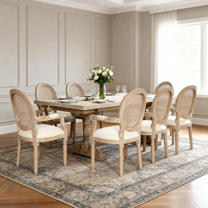 French Vintage Upholstered Fabric Dining Armchair, Set of 2, Beige image 6