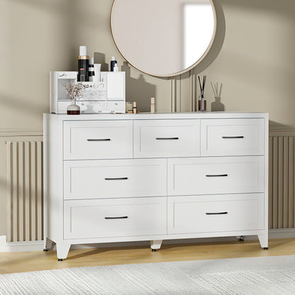 7-Drawer Dresser, Wide Low-Profile Storage Cabinet, White Metal Chest of Drawers for Bedroom, Living Room & Entryway image 1