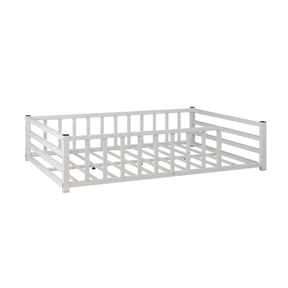 Full Size Floor Bed, Low Profile Metal Platform with Heavy Duty Guardrails, No Box Spring Needed, White image 12