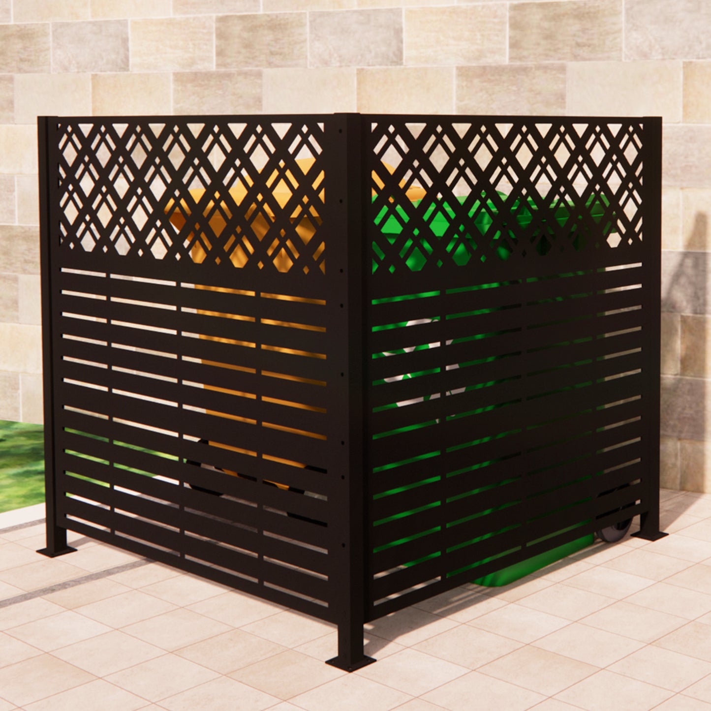 W48'' x H47.3'' x 2 Panels Metal Privacy Screen, Outdoor Privacy Panels, Trash Can Enclosure, Air Conditioner Fence, Pool Equipment Enclosure, Backyard Fencing, Rhombus Black image 1