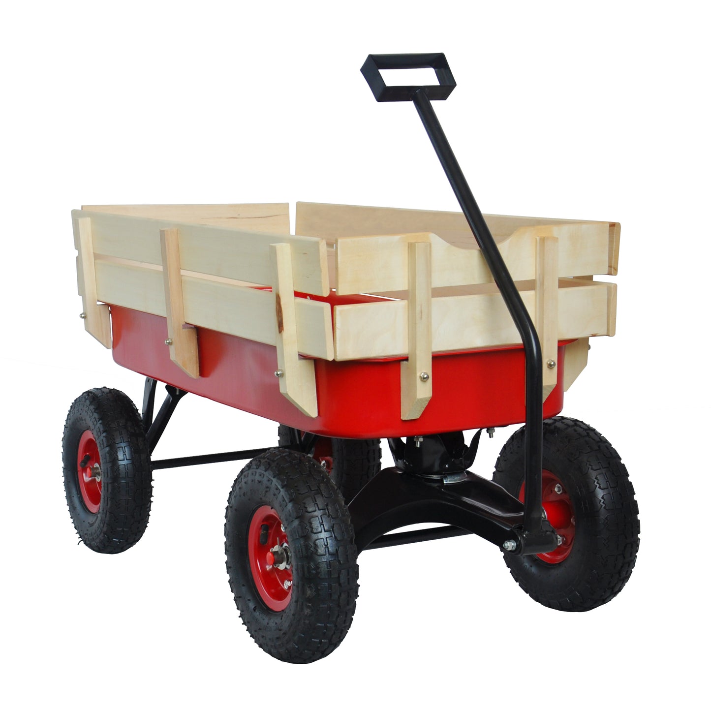 outdoor sport wagon tools cart wooden side panels air tires Wagon (red) image 12