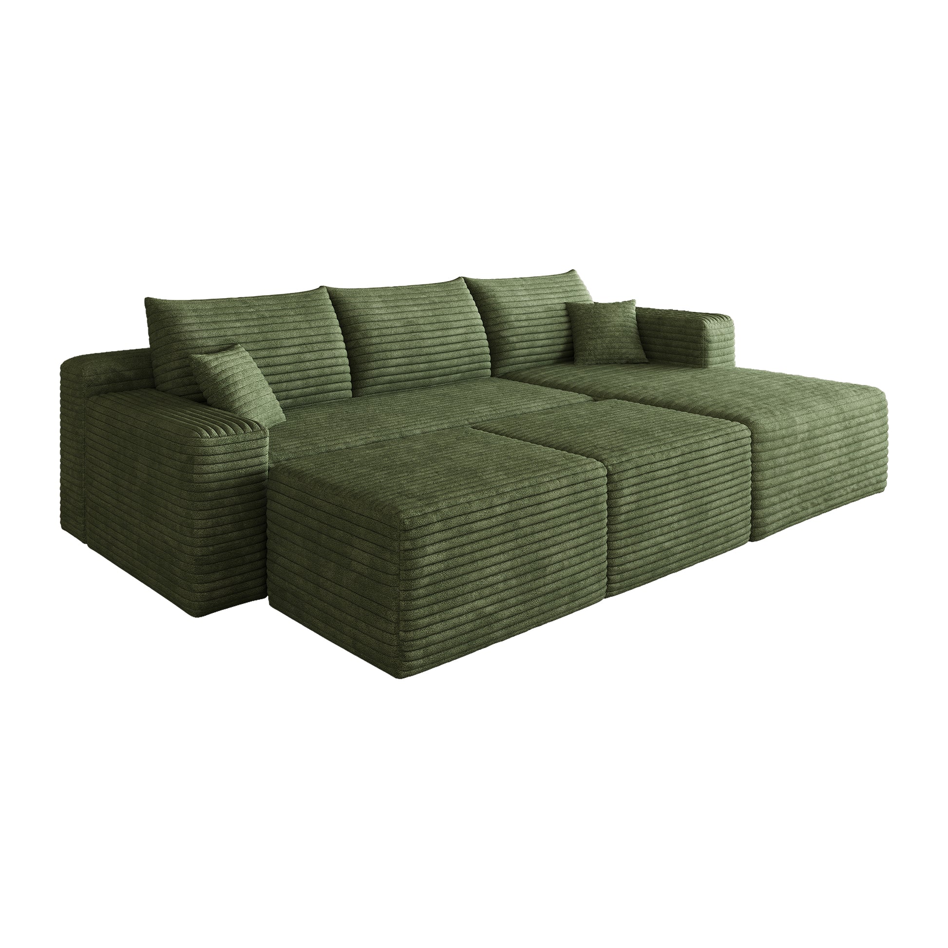 95" Cloud Sectional Sofa with 2 Ottoman,Modern Minimalist Upholstered Couches, Comfort U Shaped Sofa for Living Room,Deep Seat Corner Couch,No Assembly Required,Green(Plush Corduroy Fabric) image 10
