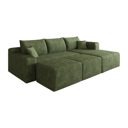 95" Cloud Sectional Sofa with 2 Ottoman,Modern Minimalist Upholstered Couches, Comfort U Shaped Sofa for Living Room,Deep Seat Corner Couch,No Assembly Required,Green(Plush Corduroy Fabric) image 10