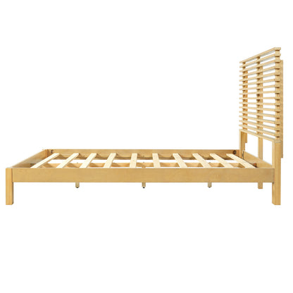 Premium Solid Wood Queen Size Platform Bed Frame with Horizontal Slat Headboard, Modern Natural Wood Bedroom Furniture, 600 lbs Weight Capacity,No Box Spring Needed, Fits All Mattresses image 8