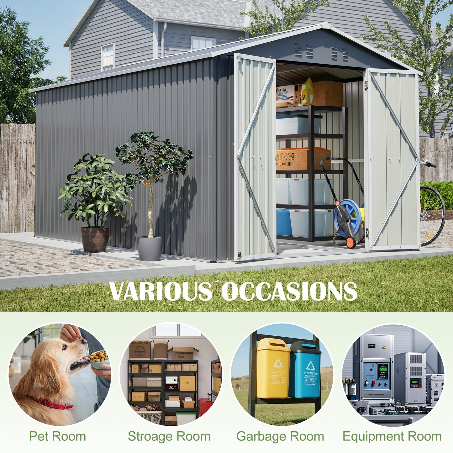 8 x 12 FT Outdoor Storage Shed, Large Metal Tool Storage with Aluminium Frame and Lockable Doors, Storage for Backyard Garden Patio Lawn, Grey image 8