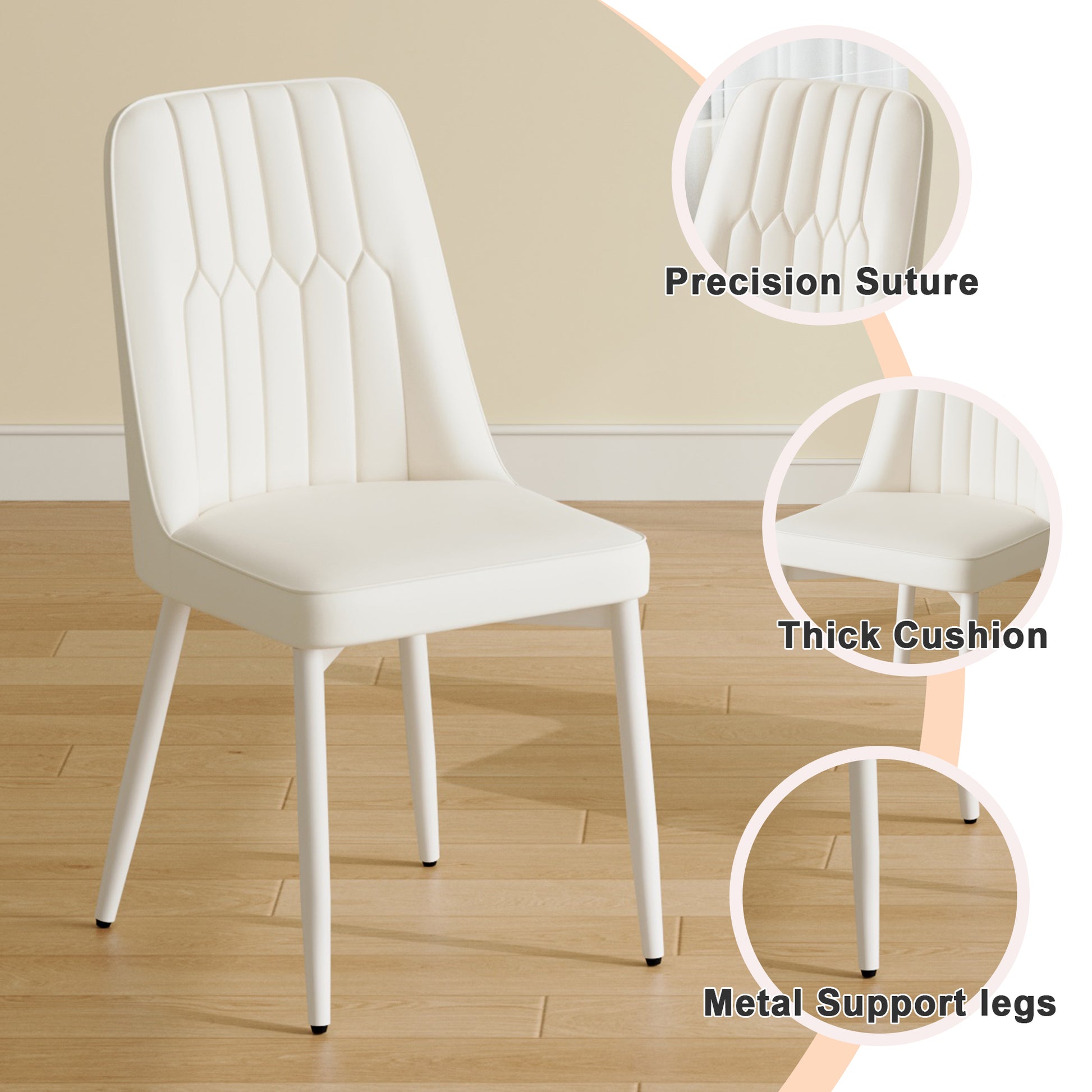 White dining chairs and living room chairs. Metal legs provide strong support, suitable for kitchens, living rooms, and restaurants. image 6