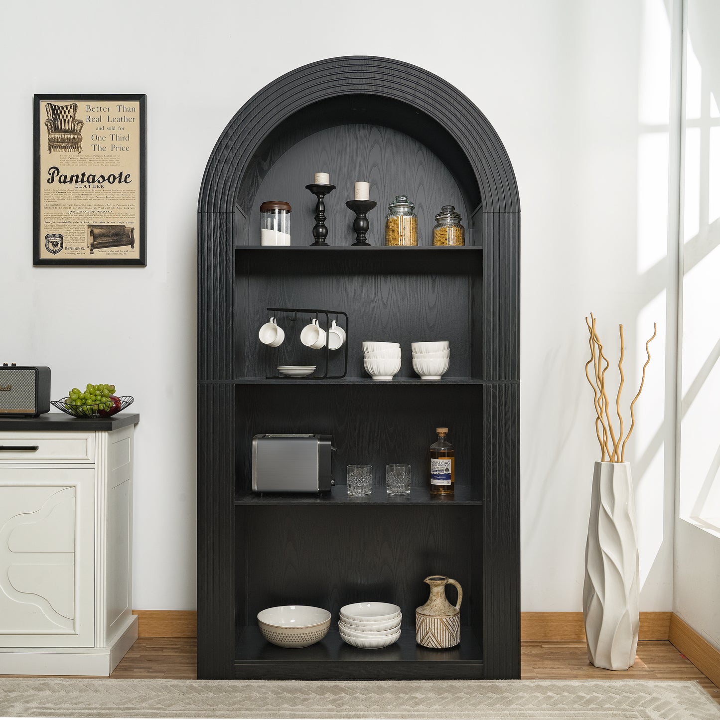 78.74" Tall Arched Bookcase, Mid Century Modern 4-Tier Arched Storage Bookcase with Open Display Storage Shelf for Dining Room, Living Room,Bedroom (Black) image 1